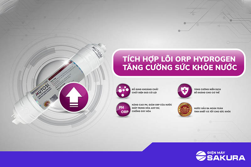 Máy được tích hợp lõi ORP Hydrogen giúp tăng cường sức khỏe