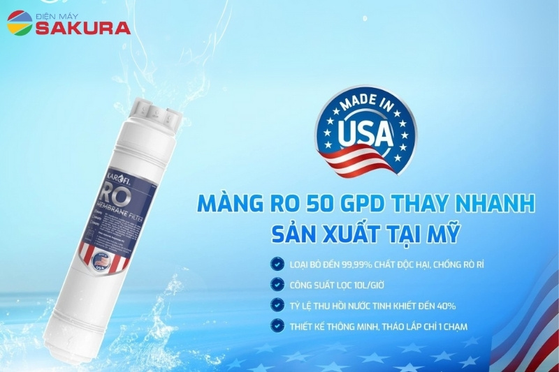  Màng lọc RO 50 GPD từ Hoa Kỳ loại bỏ tối đa vi khuẩn trong nước
