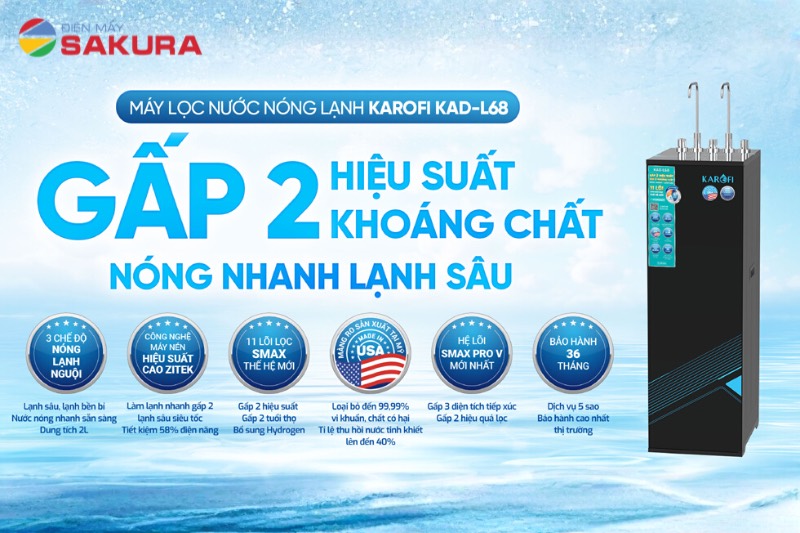 M&aacute;y lọc nước n&oacute;ng lạnh Karofi KAD-L68 - Giải ph&aacute;p nước uống ho&agrave;n hảo