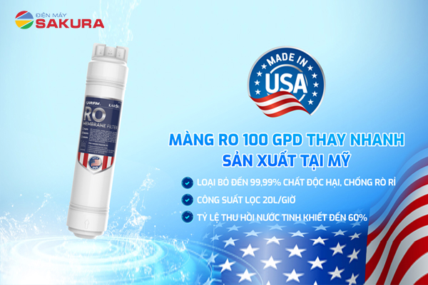 màng lọc RO Purifim 100 GDP loại bỏ hiệu quả 99,99% tạp chất