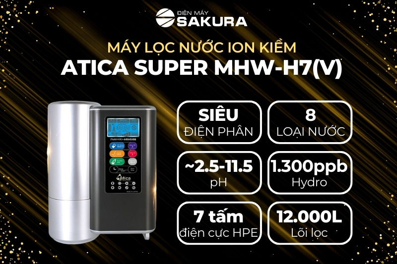 Siêu phẩm máy lọc nước ion kiềm siêu điện phân Atica SUPER MHW-H7(V)