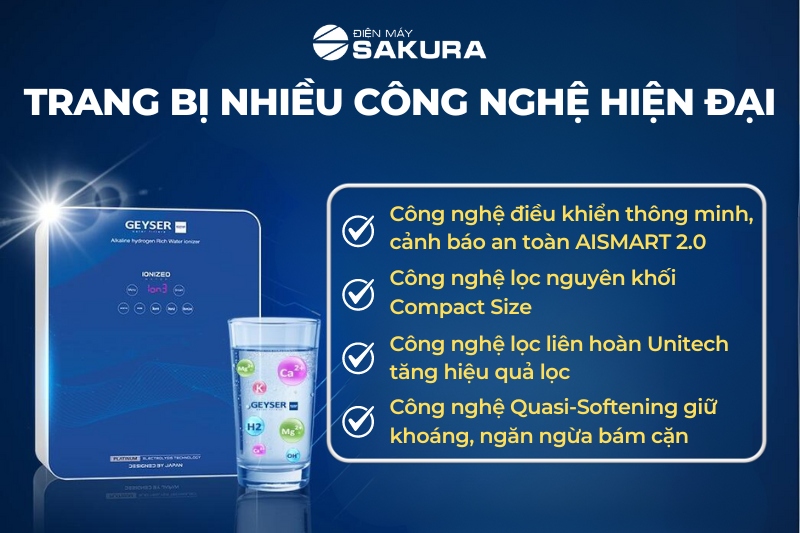 Máy ion kiềm Geyser Ecotar 9 Slim T tích hợp nhiều công nghệ hiện đại