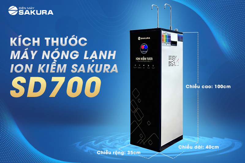 Kích thước máy lọc nước nóng lạnh ion kiềm 7 chức năng Sakura SD700 