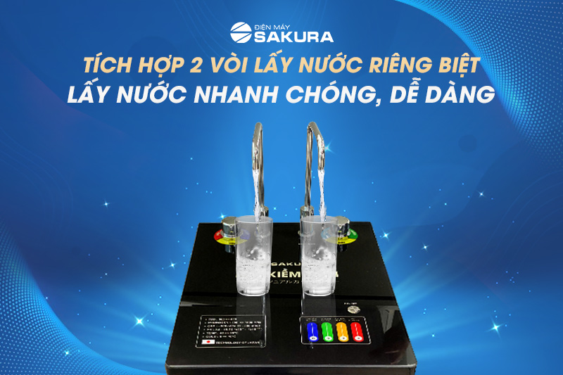 Máy lọc nước kiềm Sakura SD700 tích hợp 2 vòi riêng biệt, dễ dàng sử dụng