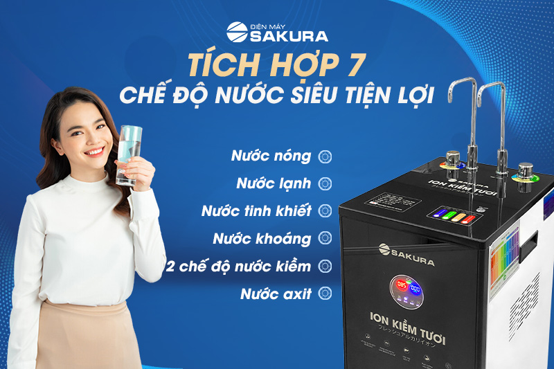 Máy lọc nước nóng lạnh ion kiềm Sakura SD700 có 7 chế độ nước siêu tiện lợi