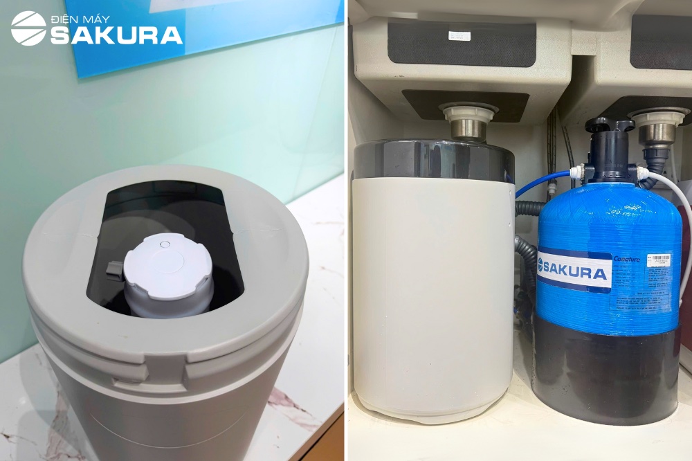 Hình ảnh thực tế lọc đầu nguồn khử canxi S1015A Sakura kết hợp thùng muối hoàn nguyên