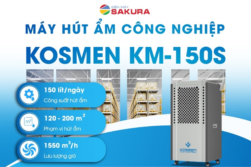Công suất ưu việt của máy hút ẩm công nghiệp Kosmen KM-150S