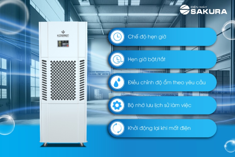 Máy hút ẩm công nghiệp Kosmen KM-180S tích hợp nhiều chế độ tự động