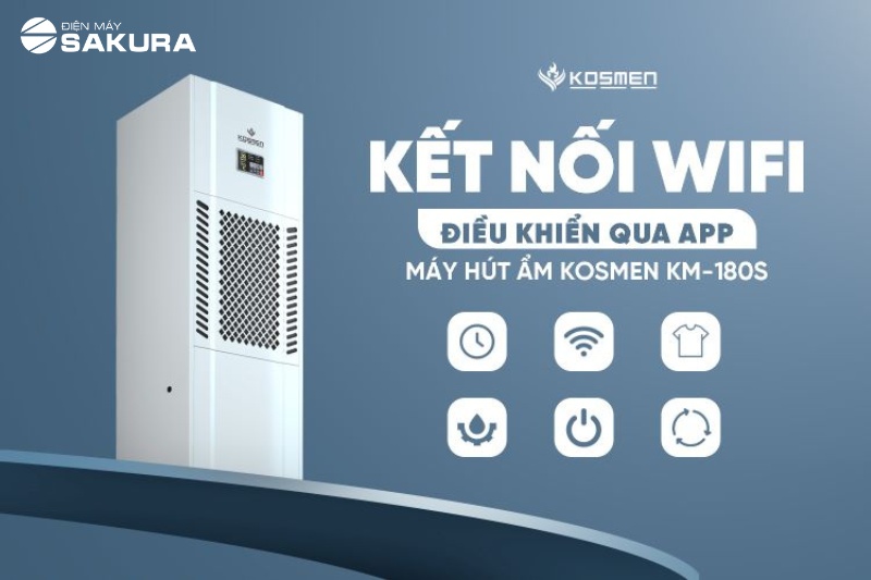 Máy hút ẩm công nghiệp Kosmen KM-180S có thể kết nối wifi để sử dụng app điều khiển từ xa