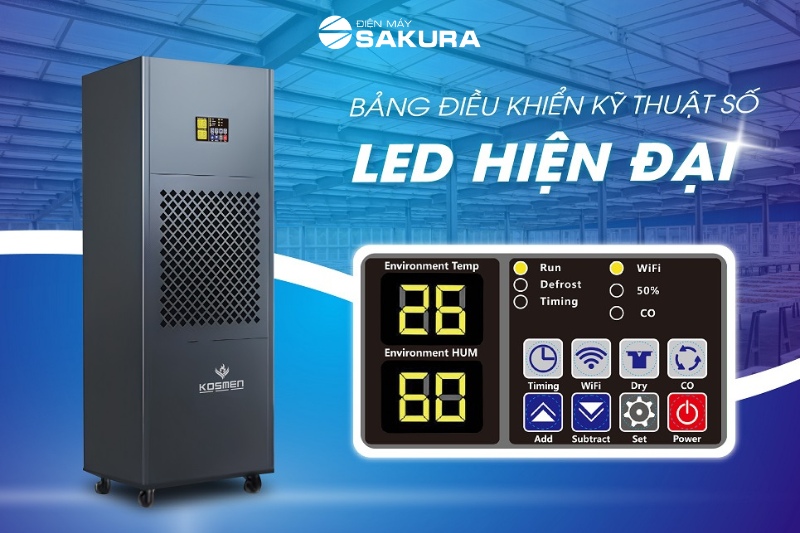 Bảng điều khiển hiện đại của máy hút ẩm công nghiệp Kosmen KM-210S