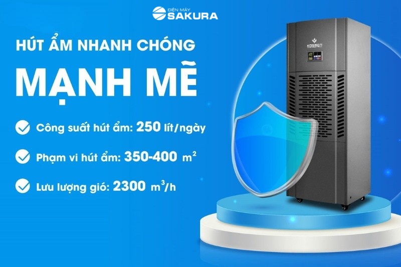 Máy hút ẩm Kosmen KM-250S có công suất hút ẩm lớn