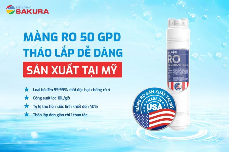 Màng RO 50 GPD của Karofi KAD-L82 giúp loại bỏ tới 99,99% tạp chất
