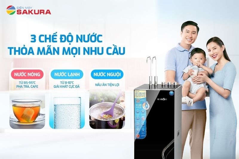 Máy lọc nước nóng lạnh KAD-L82 sở hữu 3 chế độ nước luôn sẵn sàng