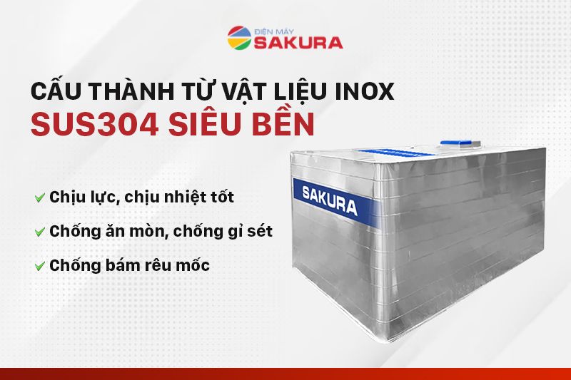 Bể vuông đặt nổi Sakura sở hữu chất liệu inox cao cấp