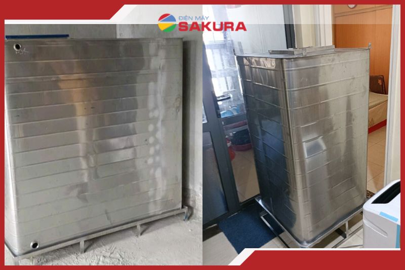 Hình ảnh lắp đặt thực tế bể vuông đặt nổi inox Sakura