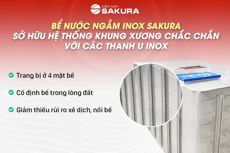 Bể ngầm inox Sakura có hệ thống khung vững trãi 