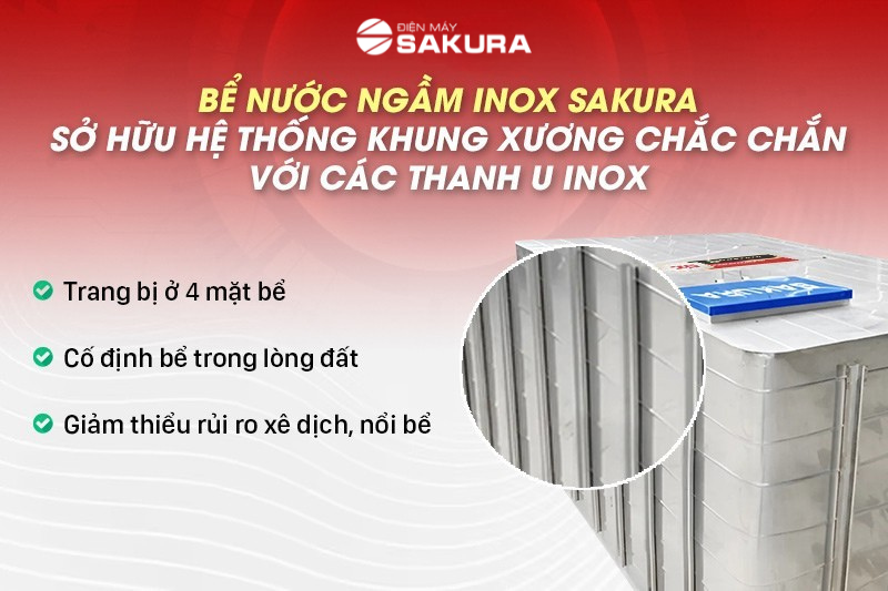 Bể ngầm sở hữu hệ thống các thanh U inox chắc chắn trên 4 mặt