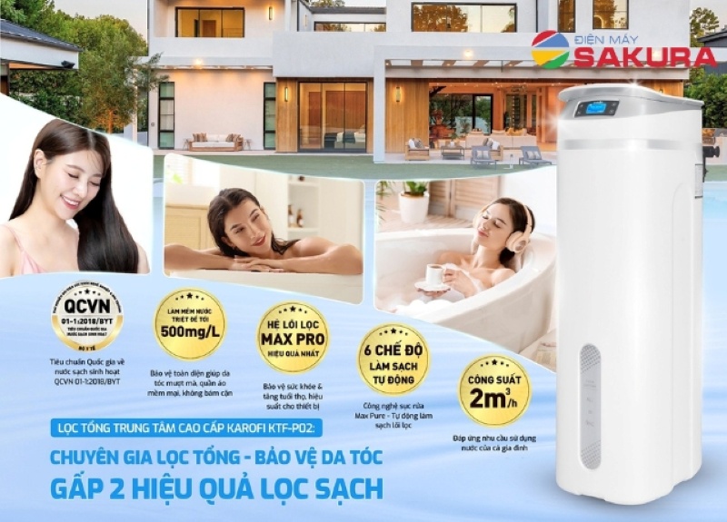 Lọc tổng trung tâm cao cấp Karofi KTF-P02 làm sạch nước từ đầu nguồn 