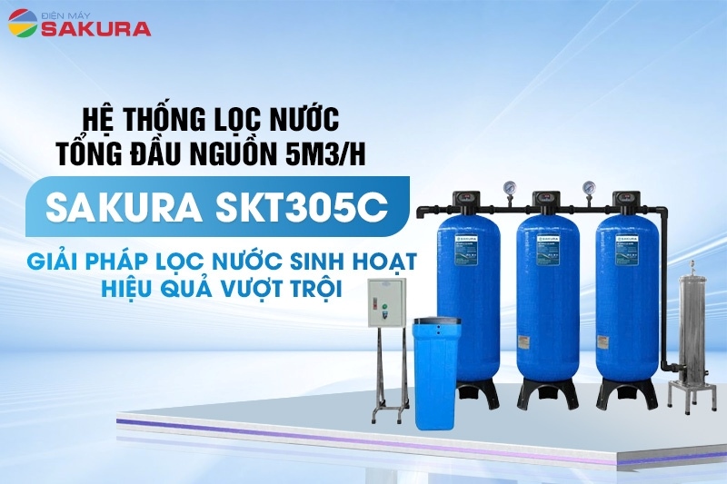 Bộ lọc tổng đầu nguồn 3 cột áp lực tự động sục rửa Sakura SKT305C công suất 5m3/h