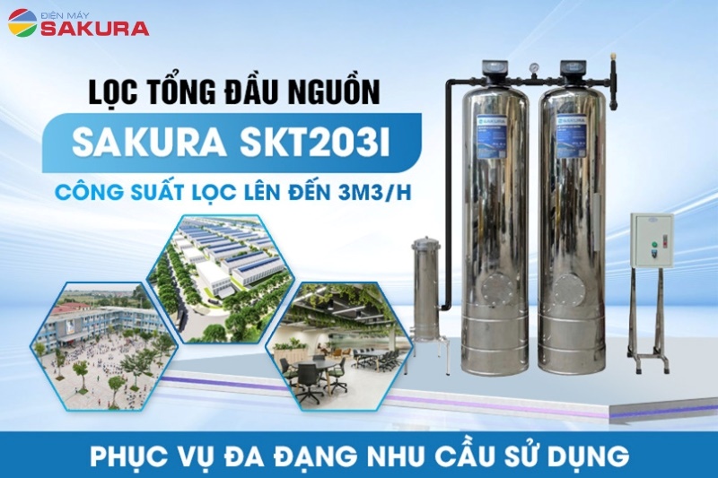 Bộ lọc tổng Sakura SKT203I được thiết kế với công suất lọc lớn lên tới 3m3/h