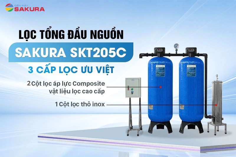 Lọc đầu nguồn Sakura SKT205C 3 cấp lọc ưu việt cùng vật liệu lọc cao cấp