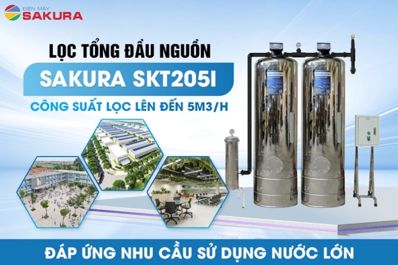Bộ lọc tổng Sakura SKT205I được thiết kế với công suất lọc lớn lên tới 5m3/h