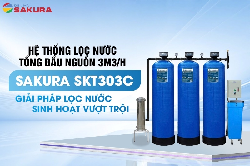 Bộ lọc tổng đầu nguồn 3 cột áp lực tự động sục rửa Sakura SKT303C 3m3/h