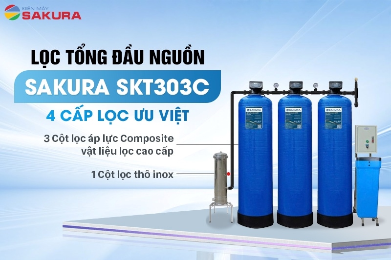 Hệ thống lọc tổng đầu nguồn Sakura SKT303C được trang bị 4 cấp lọc ưu việt