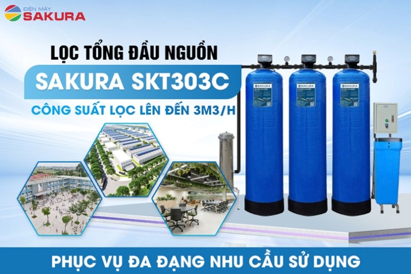 Máy lọc tổng đầu nguồn Sakura SKT303C được thiết kế với công suất 3m3/h
