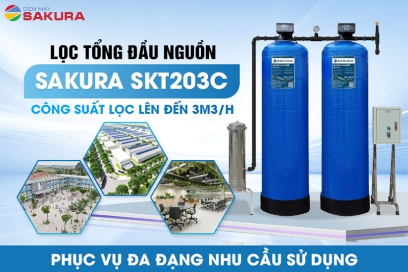 Hệ thống lọc tổng đầu nguồn Sakura SKT203C có công suất 3m3/h