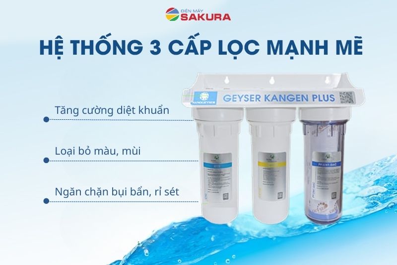 Hệ thống lọc 3 cấp mạnh mẽ lọc sạch hiệu quả