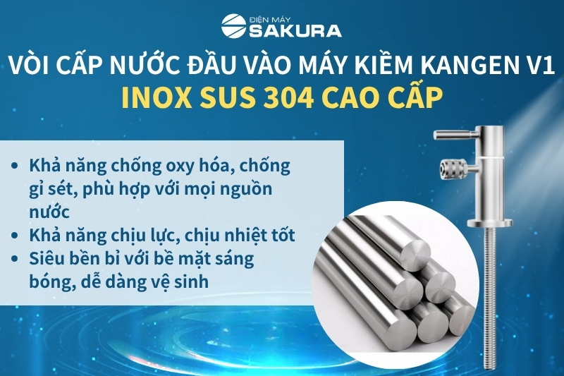 Vòi cấp nước đầu vào Kangen KG-V1 được sản xuất từ inox 304 cao cấp