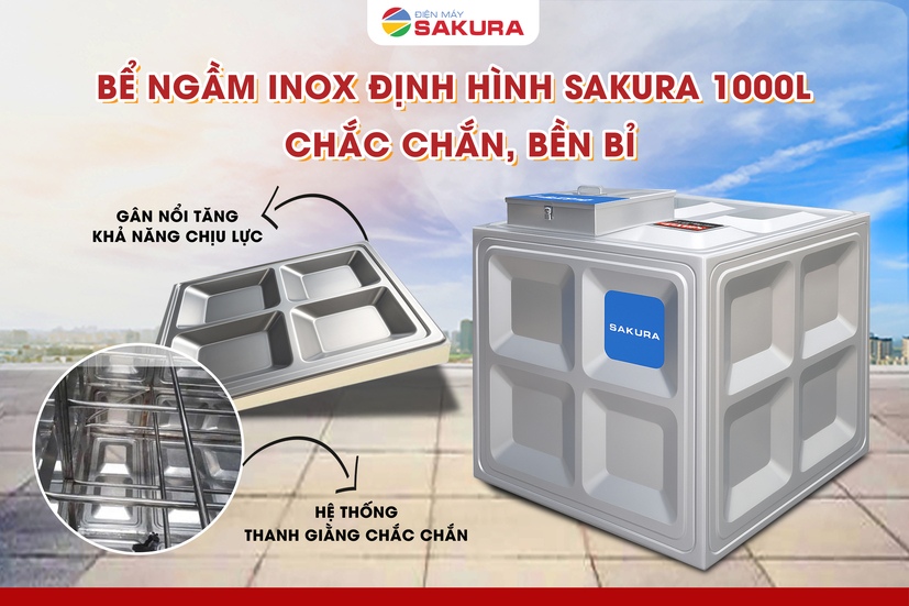 Bể nước inox chôn ngầm Sakura 1000L có cấu tạo chắc chắn