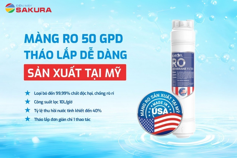 Máy lọc nước KAQ-M22 được trang bị màng RO thay nhanh của Mỹ