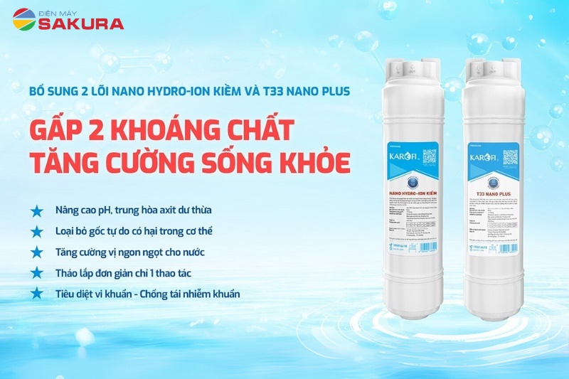Máy lọc tủ đứng Karofi KAQ-M22 được bổ sung thêm 2 lõi lọc