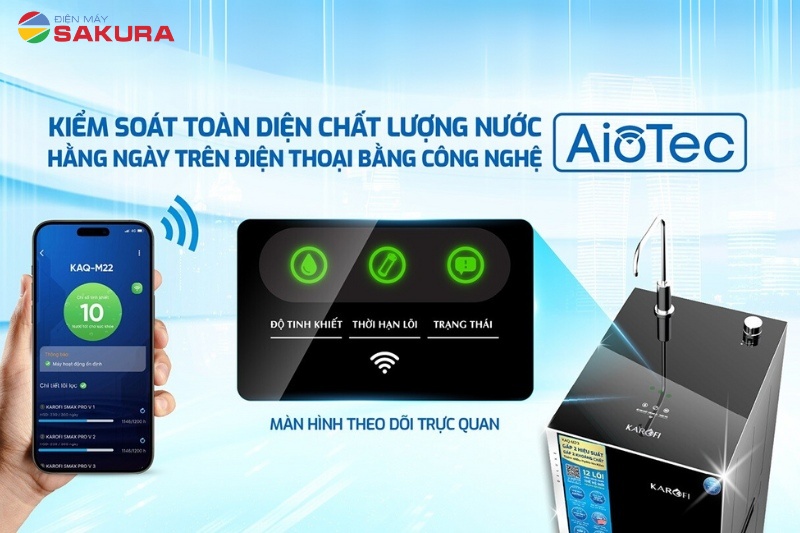 Máy lọc tủ đứng KAQ-M22 được trang bị công nghệ AioTec thông minh