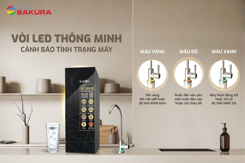 Vòi LED hiển thị trạng thái thông minh, dễ quan sát