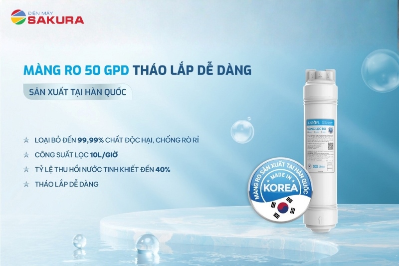 Màng RO thay nhanh sản xuất tại Hàn Quốc có khả năng loại bỏ đến 99,99% vi khuẩn