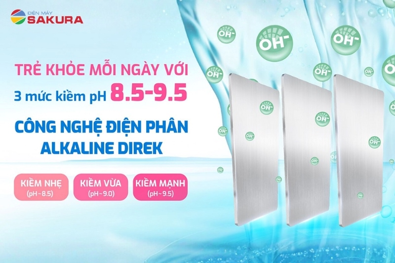 C&ocirc;ng nghệ điện ph&acirc;n ALKALINE DIREK cung cấp 3 mức kiềm