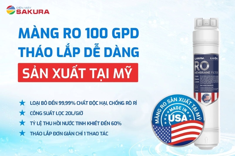 KAE-S68 PRO được trang bị m&agrave;ng RO 100 GPD sản xuất tại Mỹ