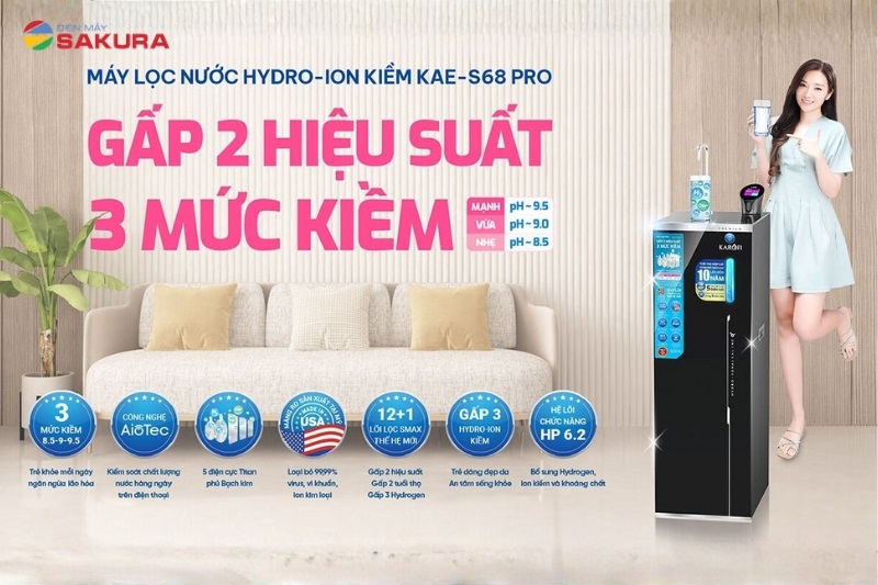 M&aacute;y Lọc Nước Hydro-ion Kiềm 12 + 1 cấp lọc Karofi KAE-S68 PRO ch&iacute;nh h&atilde;ng