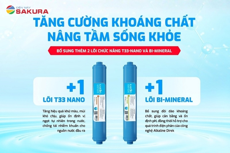 Karofi KAE-S18 trang bị 2 l&otilde;i chức năng gi&uacute;p bổ sung kho&aacute;ng chất, c&acirc;n bằng vị ngọt