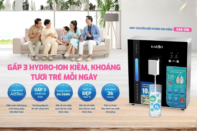 Máy chuyển đổi Hydro-ion kiềm 7 cấp lọc Karofi KAE-S16 chính hãng