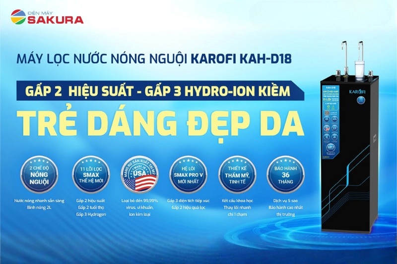 Máy lọc nước nóng nguội Karofi 11 cấp lọc KAH-D18 chính hãng