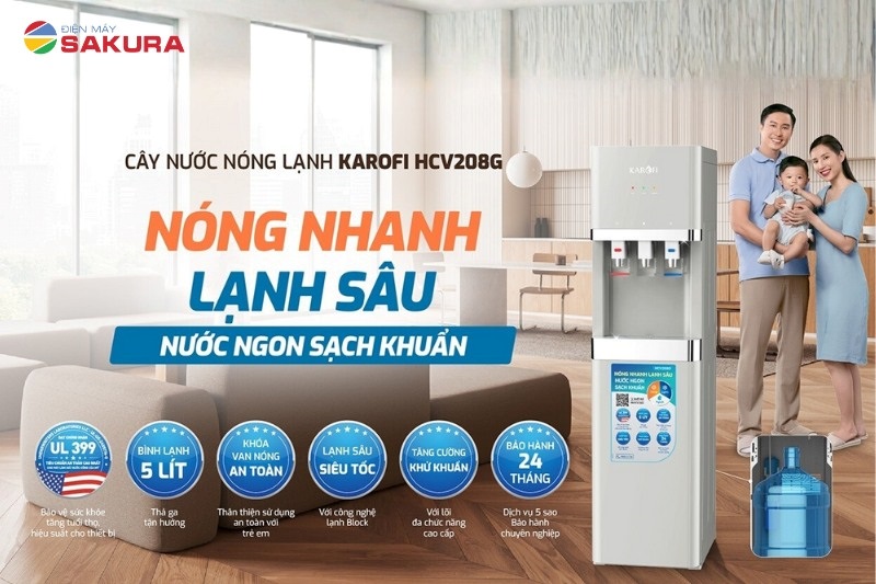 Cây lọc nước nóng lạnh 1 cấp lọc Karofi HCV208G chính hãng