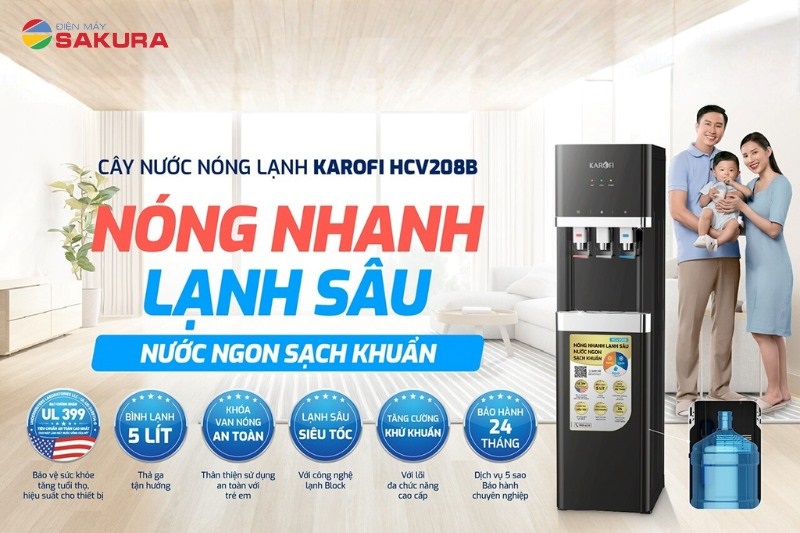 Cây lọc nước nóng lạnh 1 cấp lọc Karofi HCV208B chính hãng