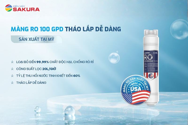 Karofi SA8 PREMIUM sử dụng màng RO thay nhanh Purifim 100 GPD