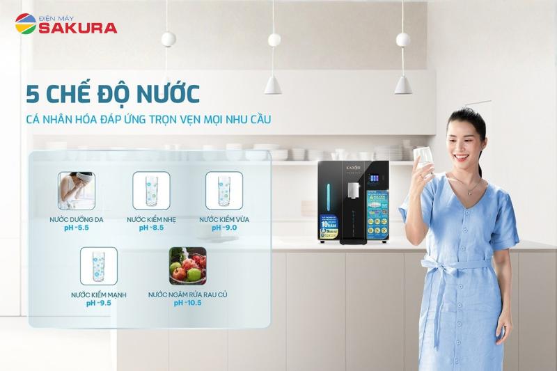 Karofi DA9 PREMIUM cung cấp 5 chế độ nước đ&aacute;p ứng đầy đủ mọi nhu cầu sử dụng