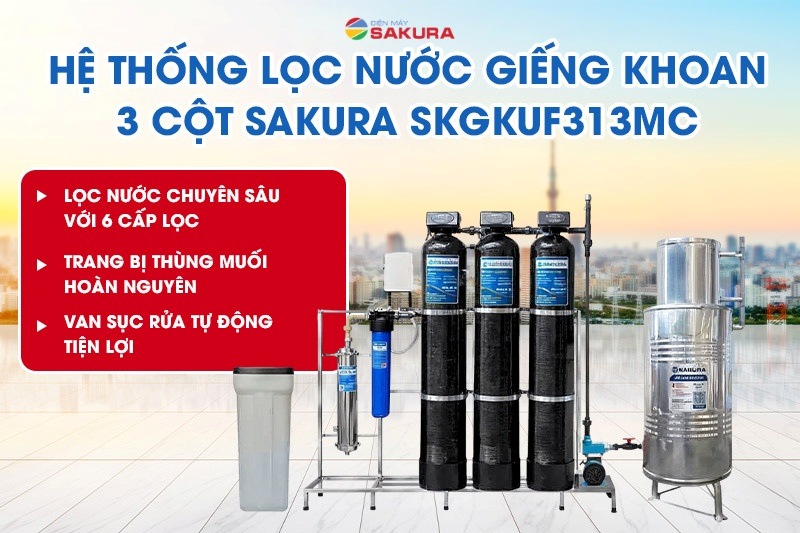 Hệ thống lọc 3 cột SKGKUF313MC xử lý nước giếng khoan hiệu quả