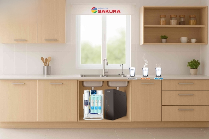 Combo m&aacute;y lọc nước Karofi KAQ-U95 + m&aacute;y l&agrave;m n&oacute;ng lạnh KAO-T90